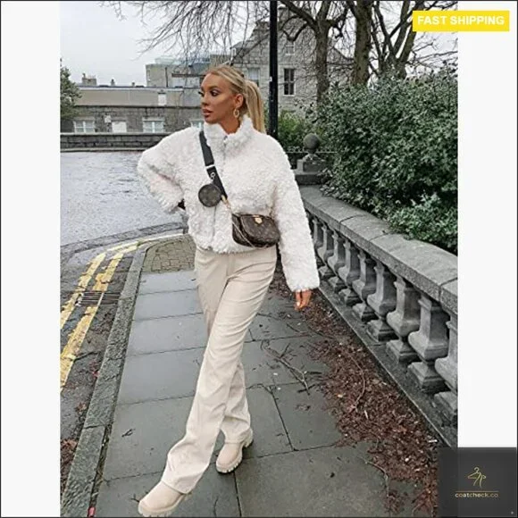 Oversized Teddy Boucle Faux Fur Jacket Zip Up Chic Winter Snug Coat - Picture 2 of 6